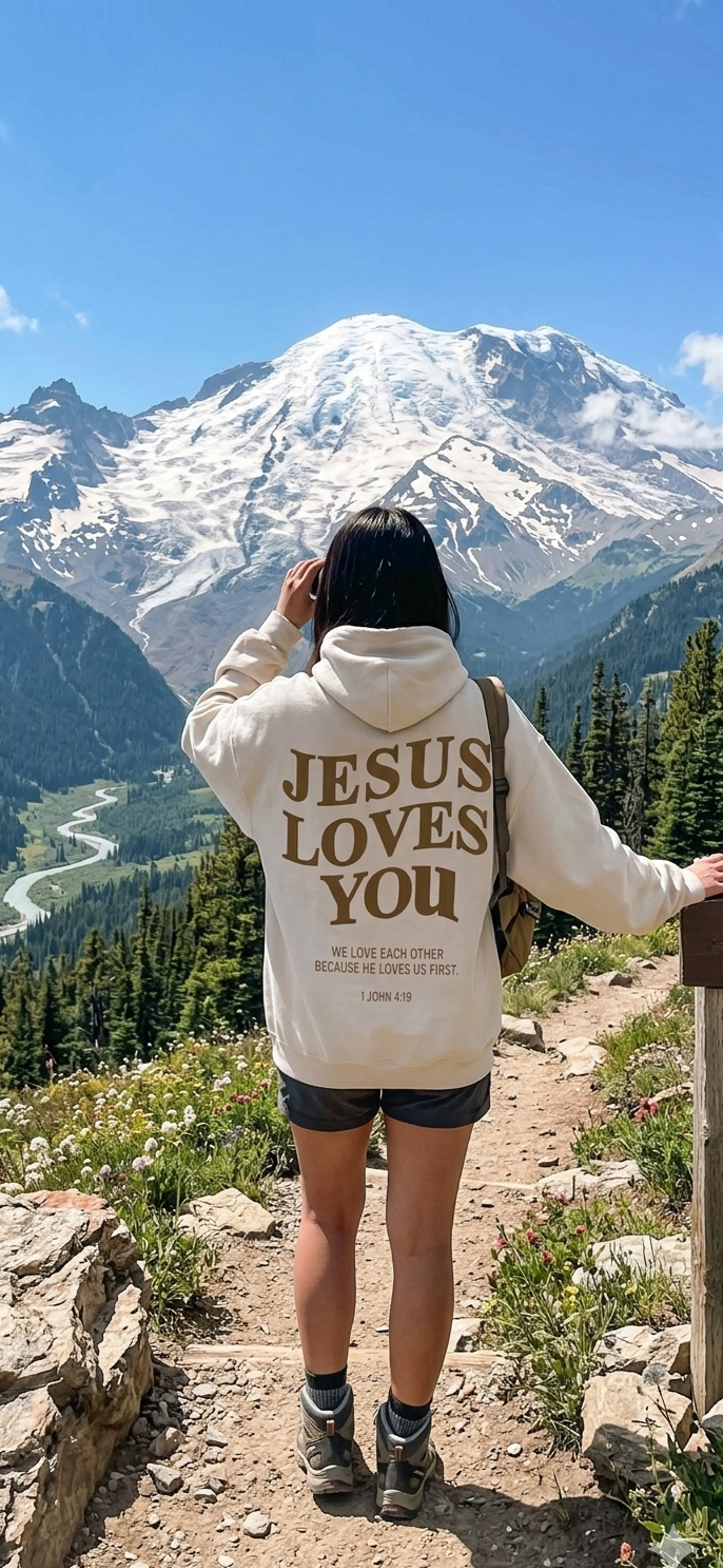 "Jesus Loves You" Aesthetic Women's Hoodie | 1 John 4:19 Edition🙏🌺