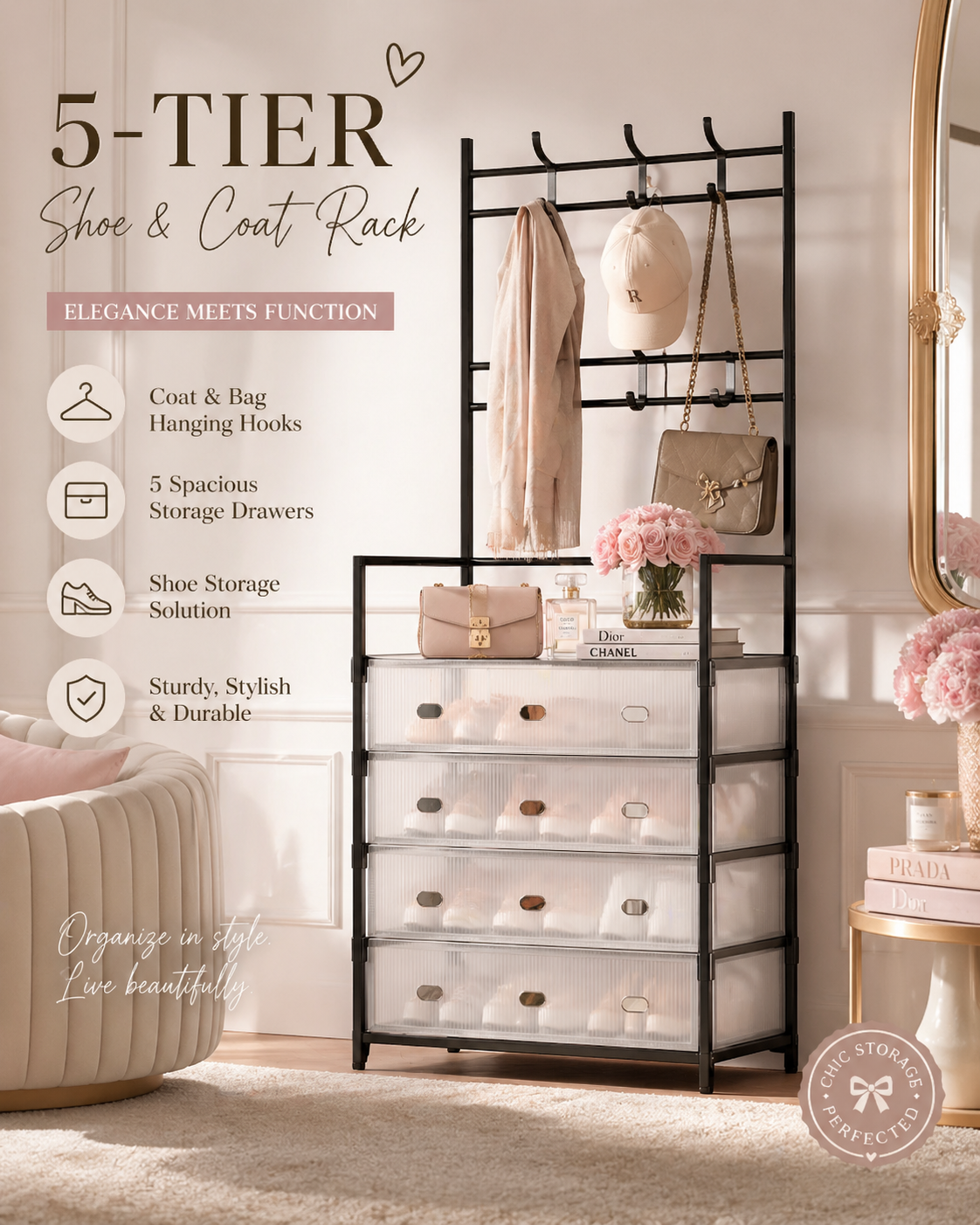 5 Tier Shoe & Hat Rack | Minimalist Home Organisation